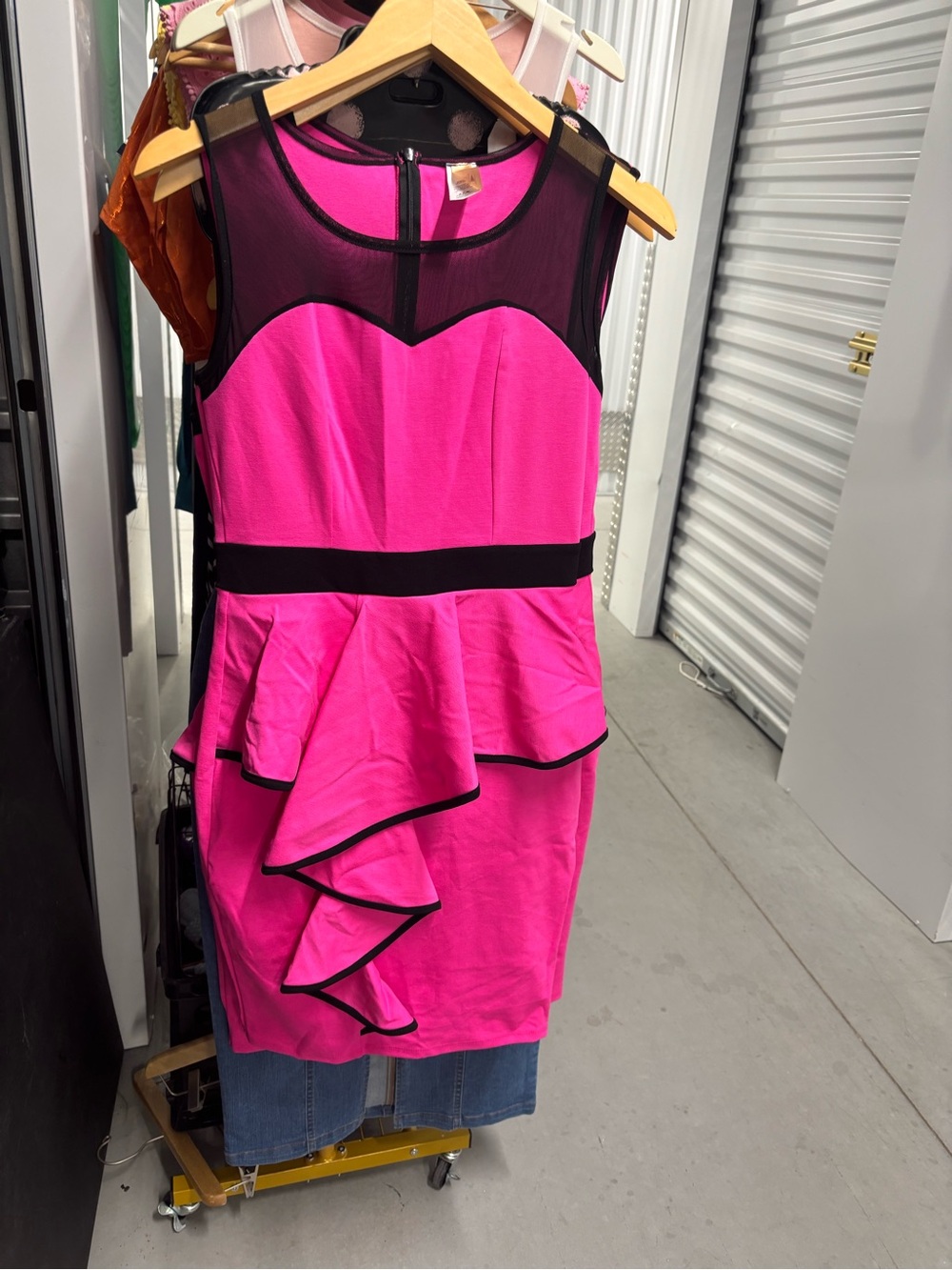Sleeveless Hot Pink Peplum Tunic with Black Mesh Yoke
